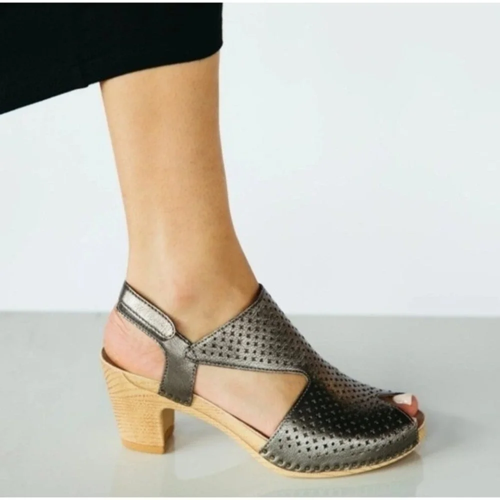 NEW Dansko Teagan Leather Peep Toe Heeled Sandals ‎ Gunmetal 41 US 10.5-11